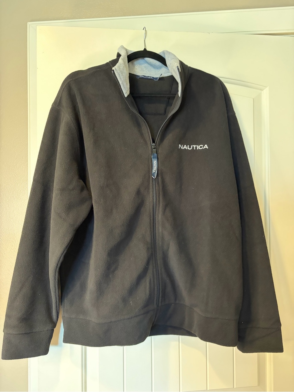 Nautica Black Full-Zip Lightweight Fleece Jacket with Gray Hood Lining